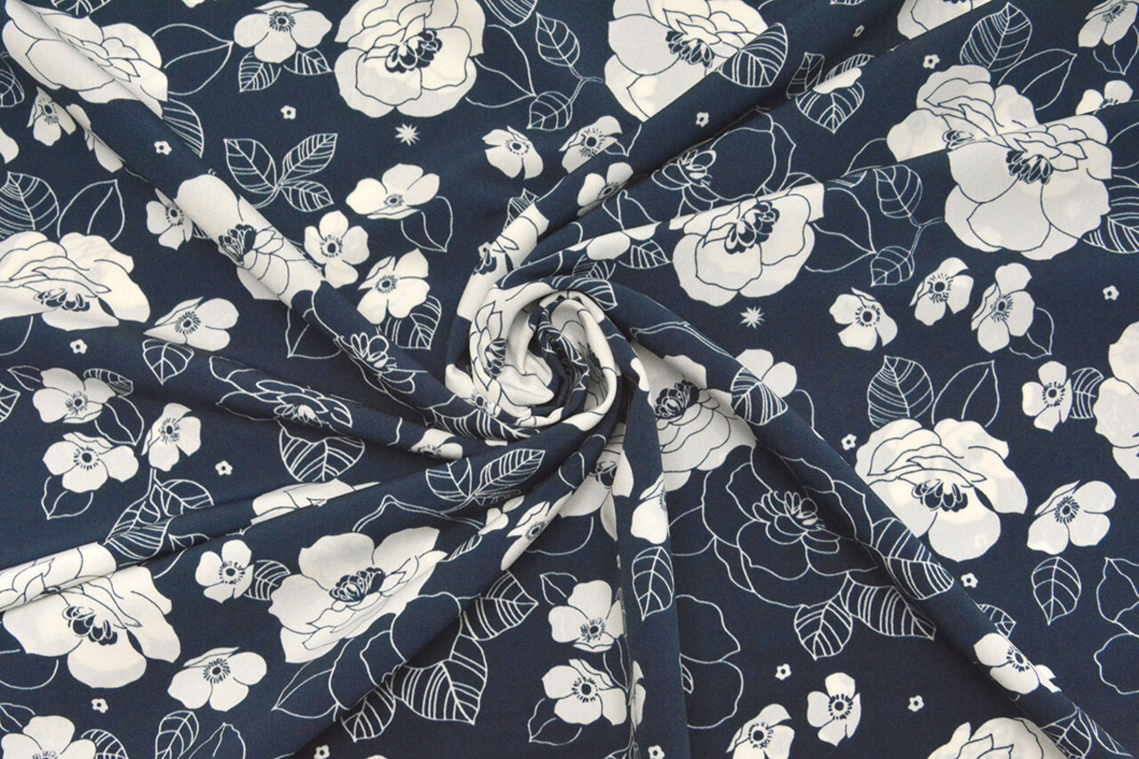 Cupro Tessuto Stampato Tyambo Blu Navy Cupro Tessuto Stampato Tyambo Blu Navy