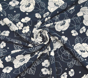 Cupro Stof Bedrukt Tyambo Marine Blauw Cupro Stof Bedrukt Tyambo Marine Blauw