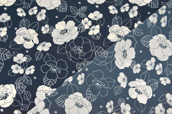 Cupro Stoff Bedruckt Tyambo Marineblau