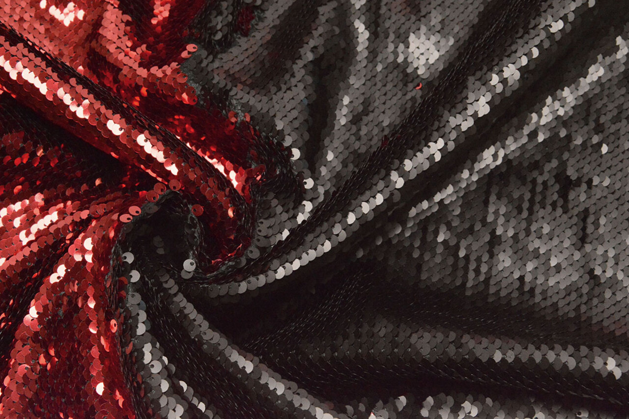 Reversibler Paillettenstoff Rot-Schwarz Reversibler Paillettenstoff Rot-Schwarz