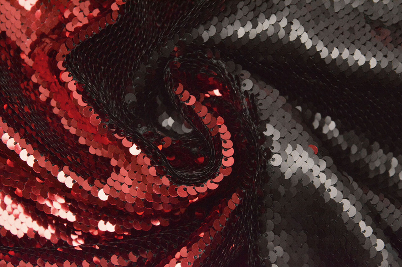 Omkeerbare Pailletten Stof Rood-Zwart