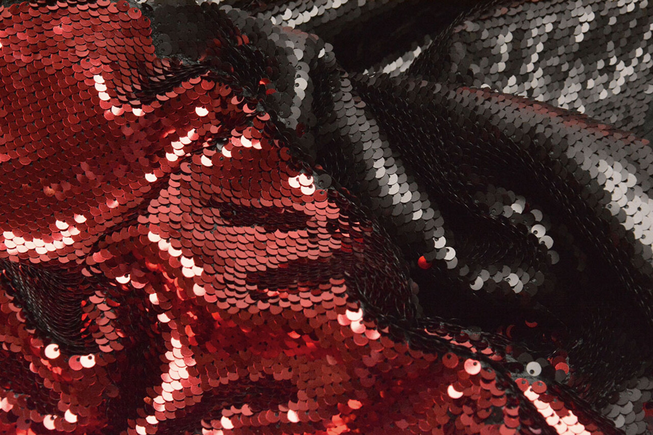 Reversible Sequin Fabric Red-Black Reversible Sequin Fabric Red-Black