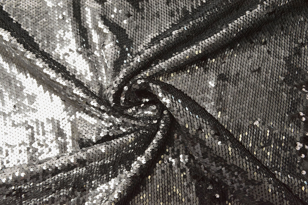 Réversible Paillettes Tissu Noir-Argent Réversible Paillettes Tissu Noir-Argent