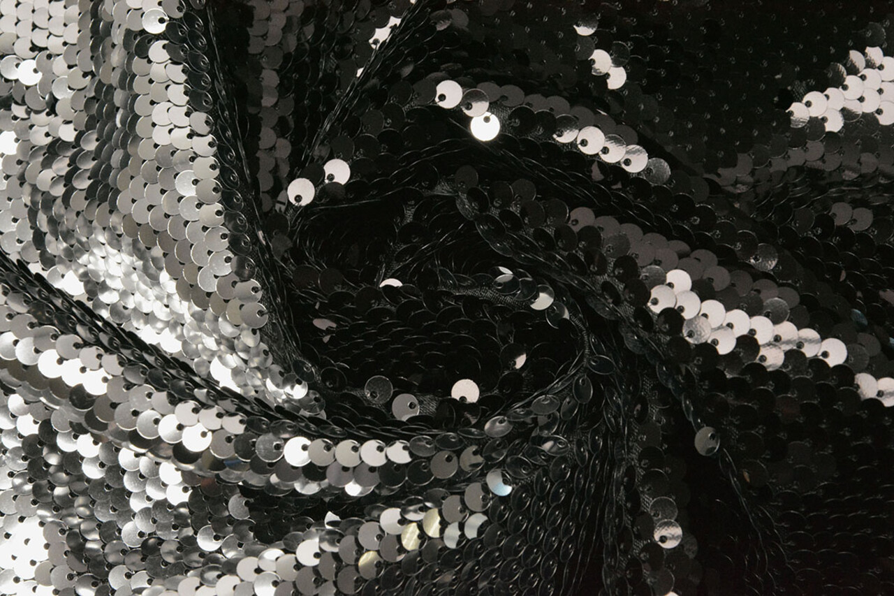 Réversible Paillettes Tissu Noir-Argent Réversible Paillettes Tissu Noir-Argent