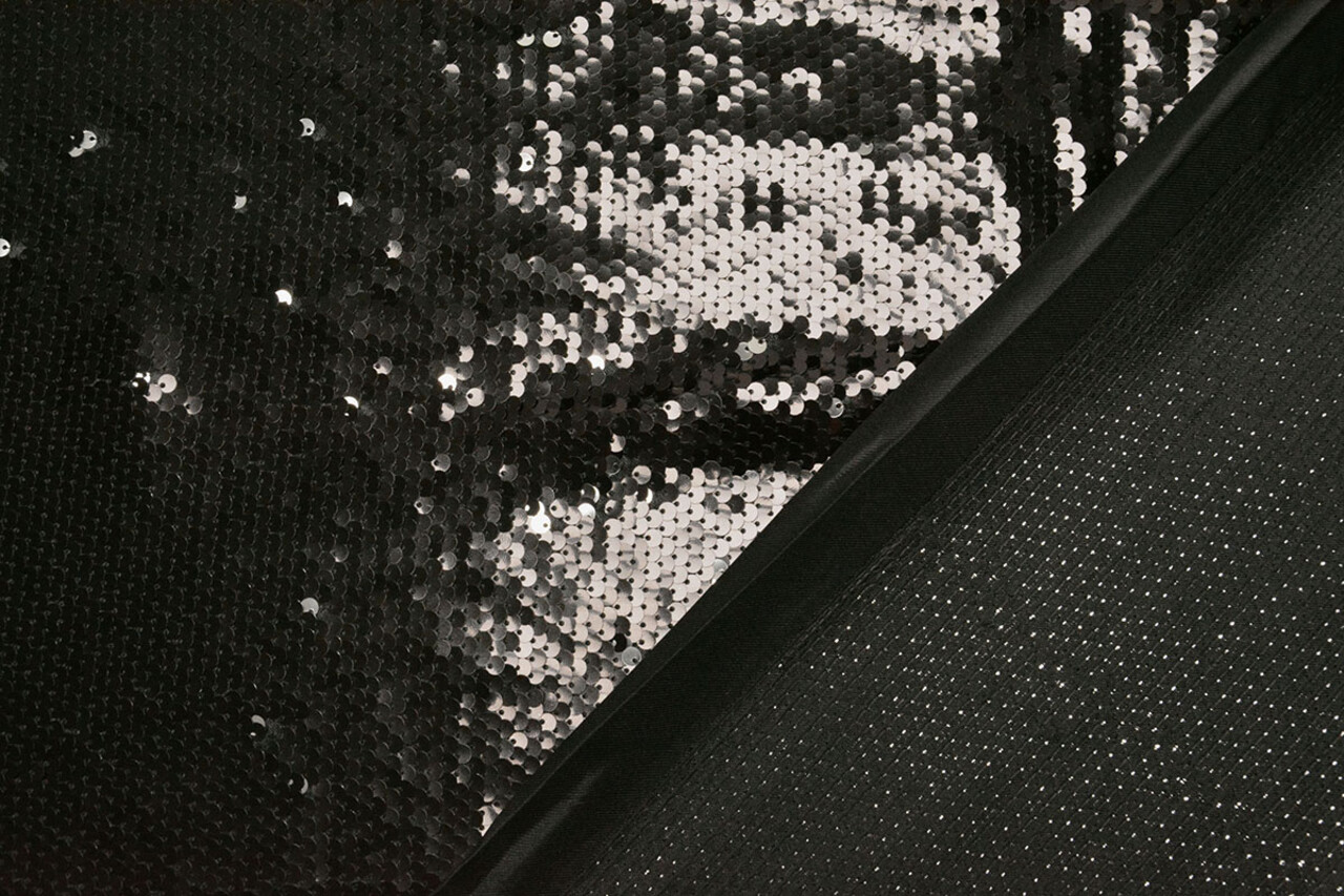 Réversible Paillettes Tissu Noir-Argent Réversible Paillettes Tissu Noir-Argent