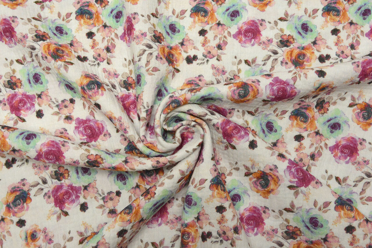 Oeko-Tex® Coton Double Gaze Tissu Fleurs Phlox Oeko-Tex® Coton Double Gaze Tissu Fleurs Phlox
