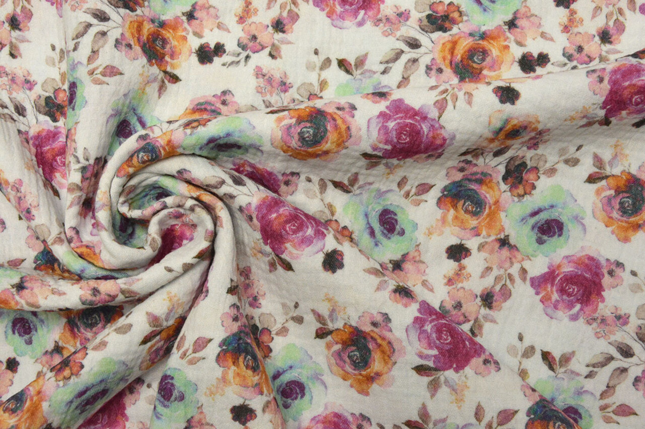 Oeko-Tex® Coton Double Gaze Tissu Fleurs Phlox Oeko-Tex® Coton Double Gaze Tissu Fleurs Phlox