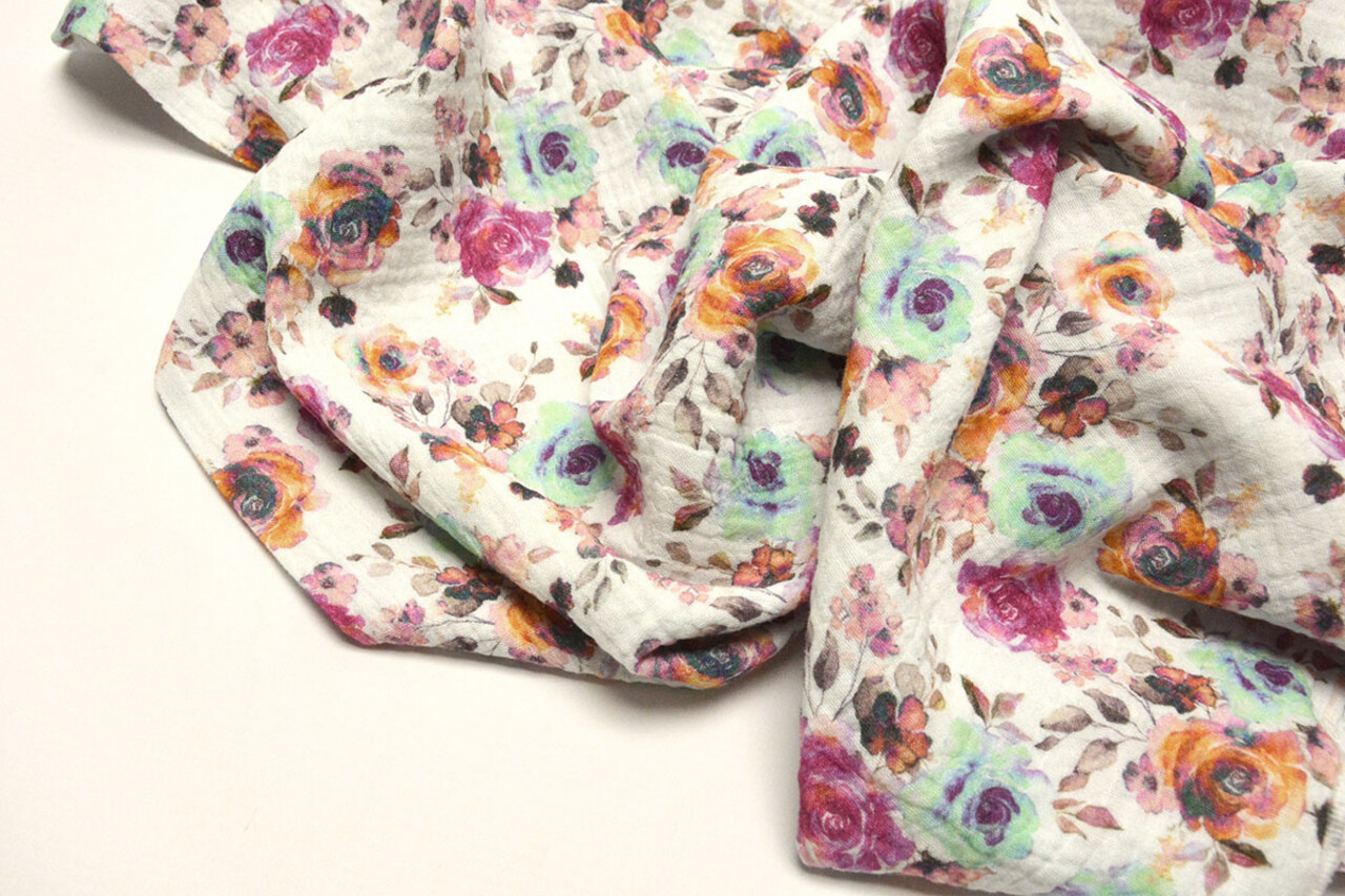 Oeko-Tex®  Tessuto di Mussola Fiori Phlox