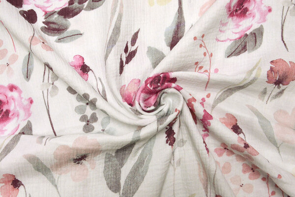 Oeko-Tex®  Baumwoll Musselin Stoff Blumen Senna