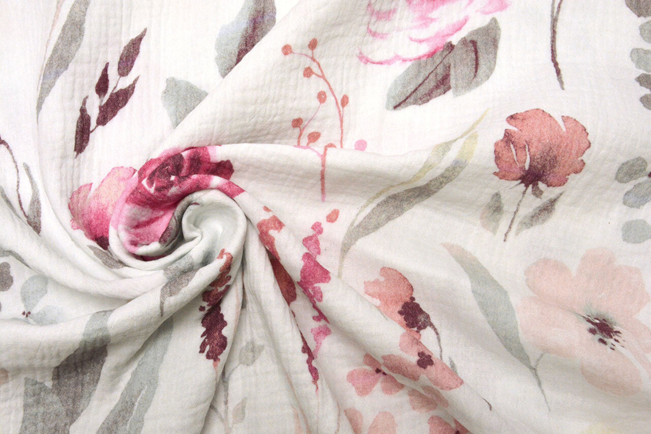 Oeko-Tex®  Baumwoll Musselin Stoff Blumen Senna