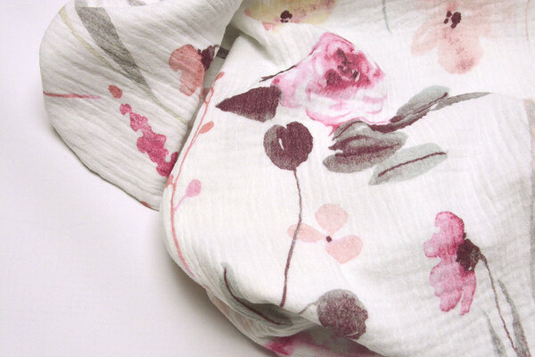 Oeko-Tex®  Baumwoll Musselin Stoff Blumen Senna