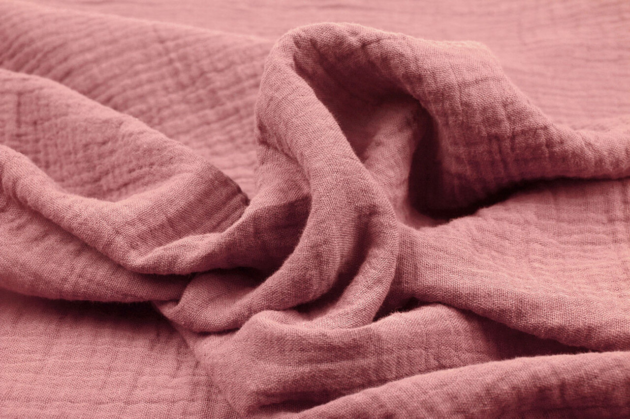 Oeko-Tex®  Coton Double Gaze Tissu Vieux Rose Foncé