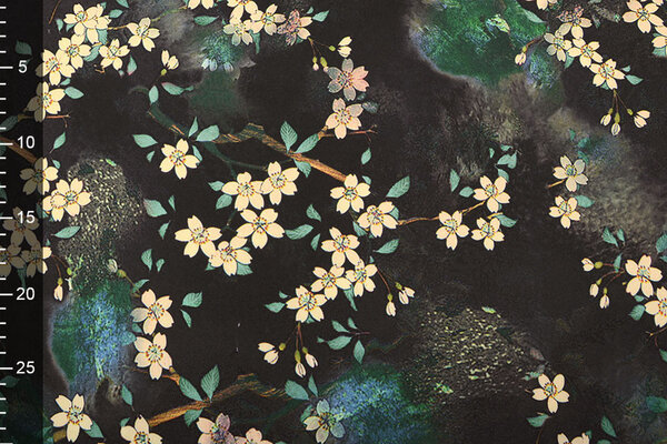 Scuba Crepe Printed Flower Bunch Black