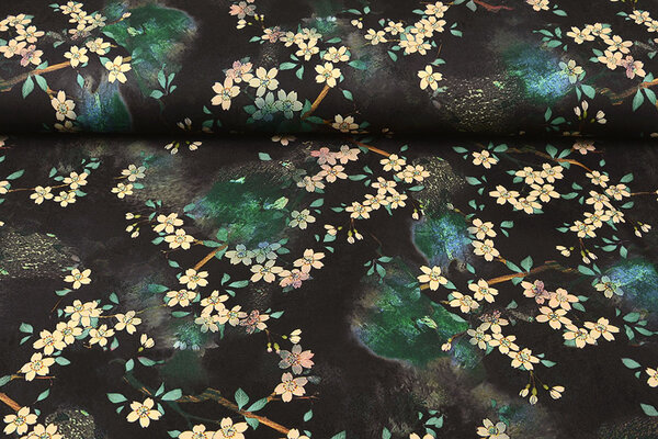 Scuba Crepe Printed Flower Bunch Black