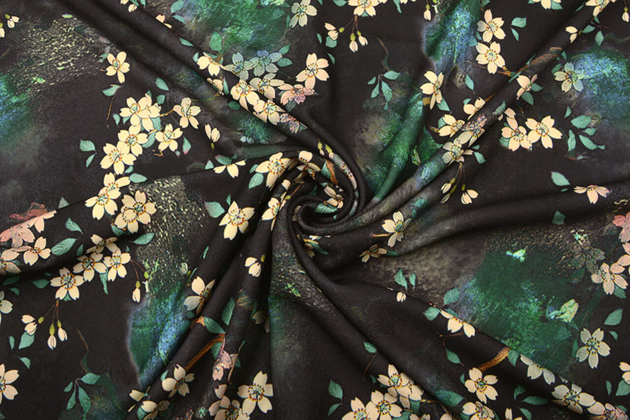 Scuba Crêpe Imprimé Bouquet de Fleurs Noir Scuba Crêpe Imprimé Bouquet de Fleurs Noir