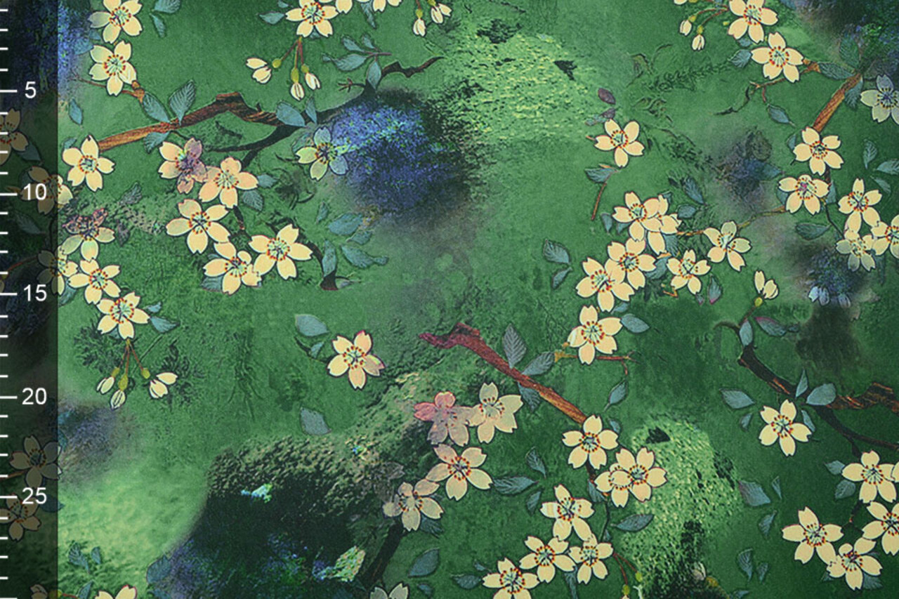 Scuba Crepe Bedrukt Bloemenbos Groen