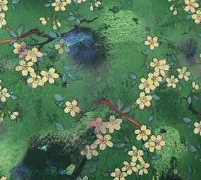 Scuba Crepe Printed Flower Bunch Green