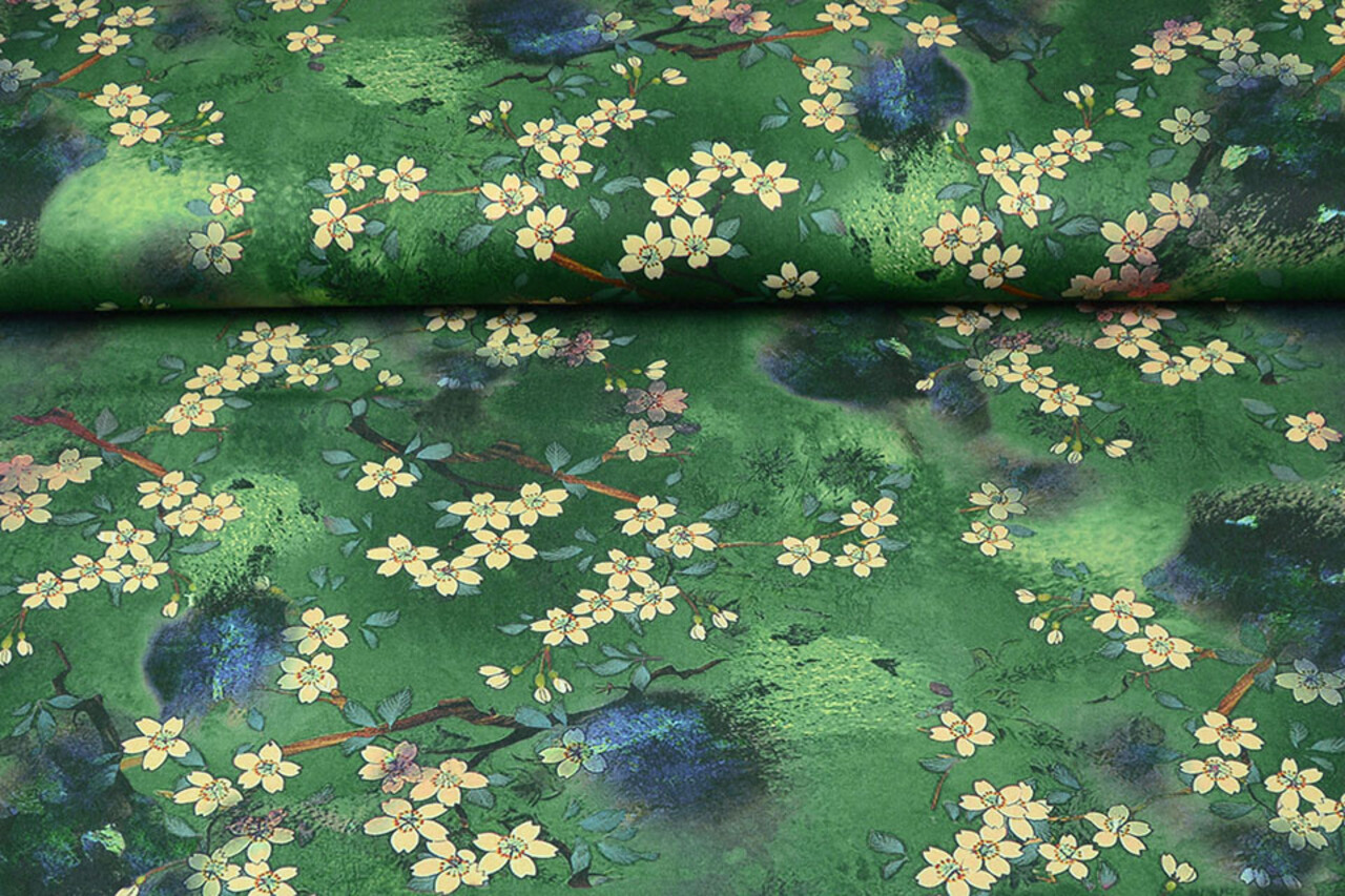 Scuba Crepe Bedruckt Blumenstrauß Grün