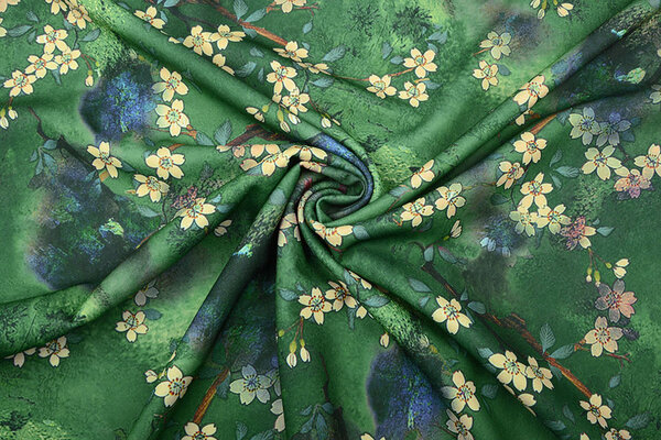 Scuba Crepe Printed Flower Bunch Green Scuba Crepe Printed Flower Bunch Green