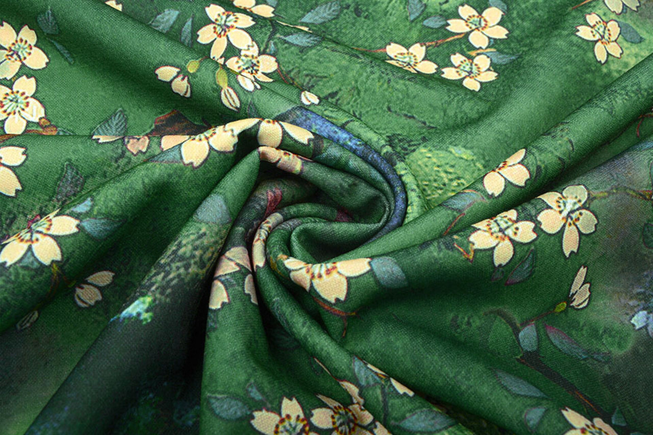 Scuba Crepe Printed Flower Bunch Green Scuba Crepe Printed Flower Bunch Green