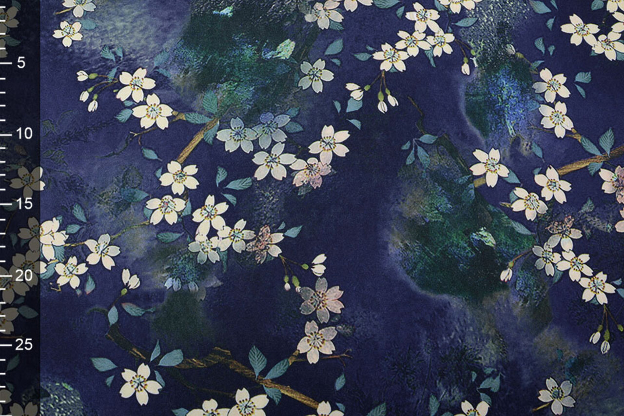 Scuba Crepe Printed Flower Bunch Blue