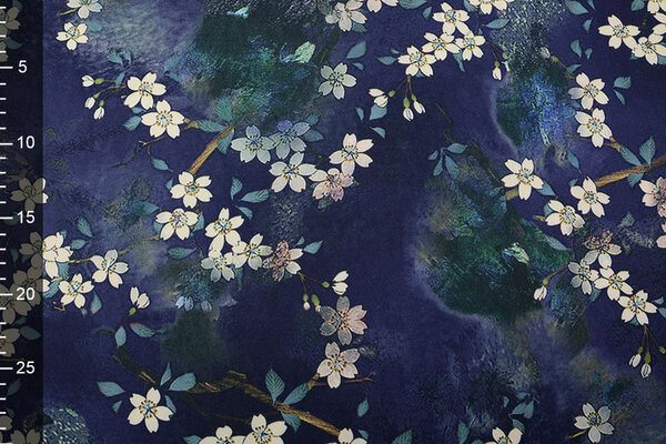 Scuba Crepe Printed Flower Bunch Blue