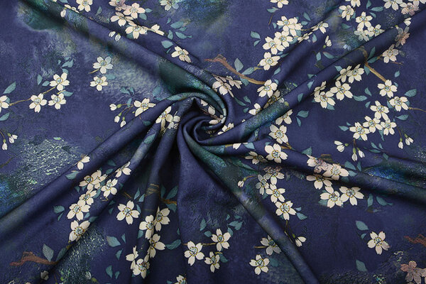 Scuba Crepe Bedrukt Bloemenbos Blauw