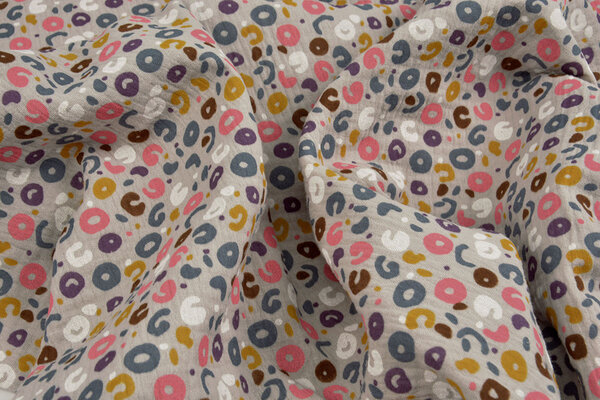 Oeko-Tex® Tessuto di Mussola Leopardo Grigio Oeko-Tex® Tessuto di Mussola Leopardo Grigio