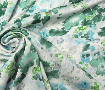 Crinkle Satin Printed Aisha Flowers Green