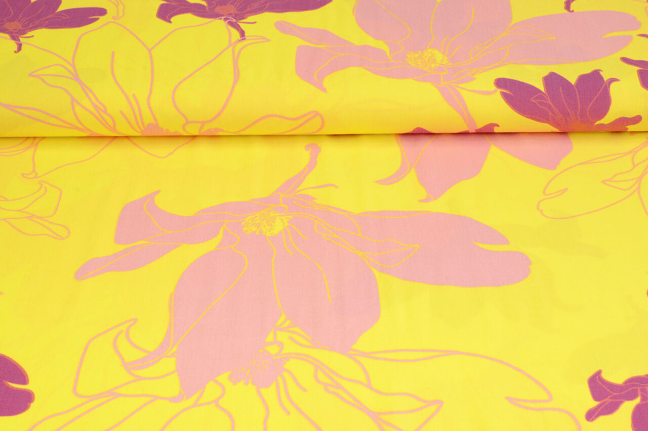 100% Viscose Annika Bloemen Geel 100% Viscose Annika Bloemen Geel