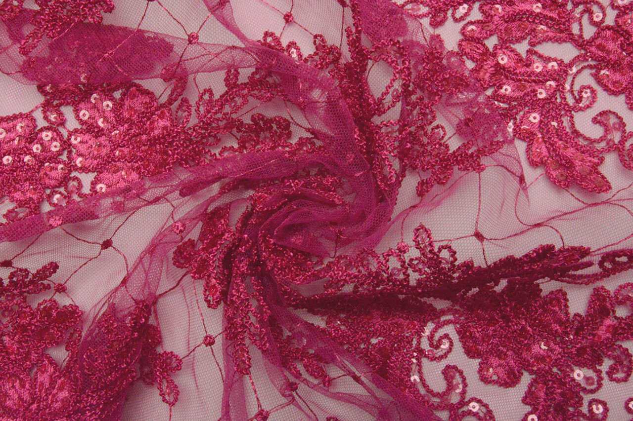 Résille Brodé Paillettes Quenya Fuchsia