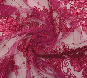Mesh Geborduurd Pailletten Quenya Fuchsia