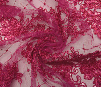 Mesh Embroidered  Sequins Quenya Fuchsia