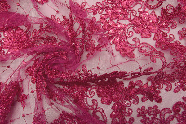 Mesh Ricamato Paillettes Quenya Fucsia