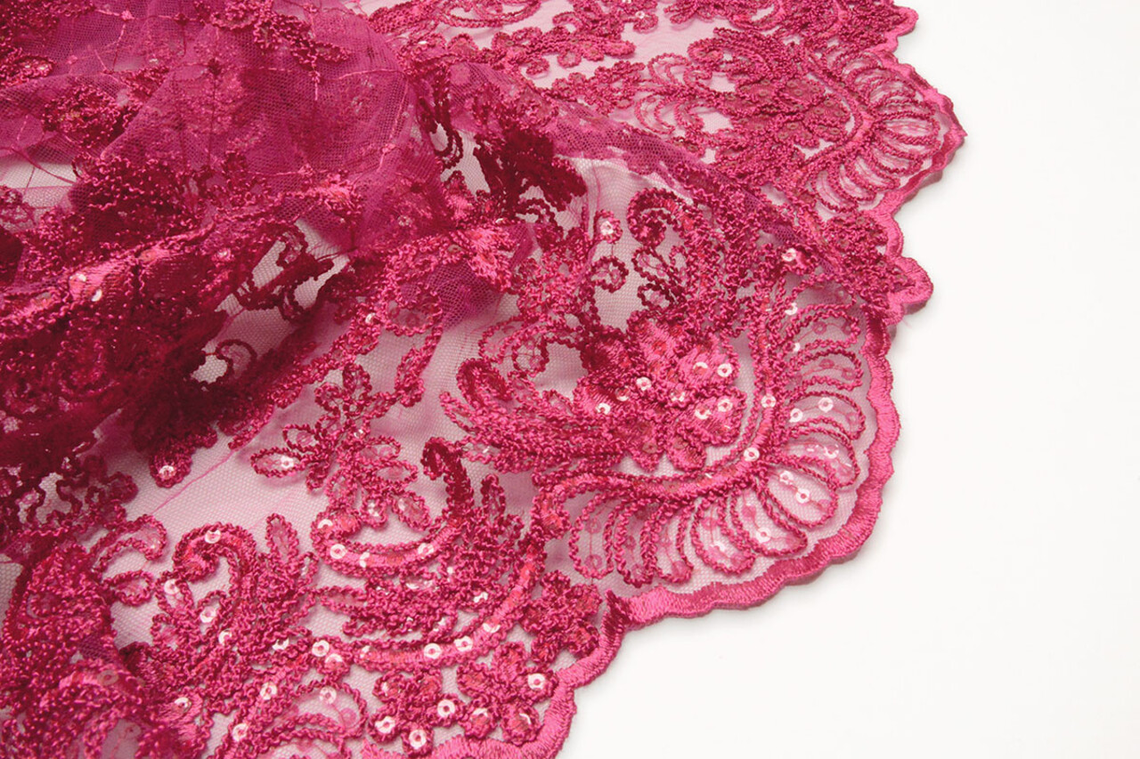 Netz Bestickt Pailletten Quenya Fuchsia