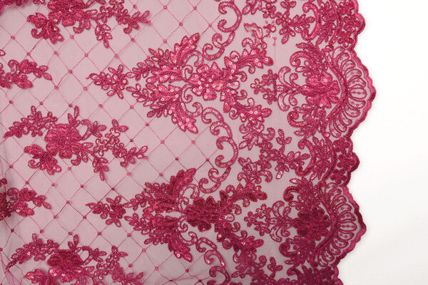Mesh Ricamato Paillettes Quenya Fucsia
