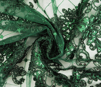 Mesh Embroidered  Sequins Quenya Bottle Green
