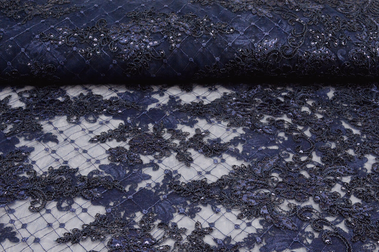 Mesh Embroidered  Sequins Quenya Navy Blue