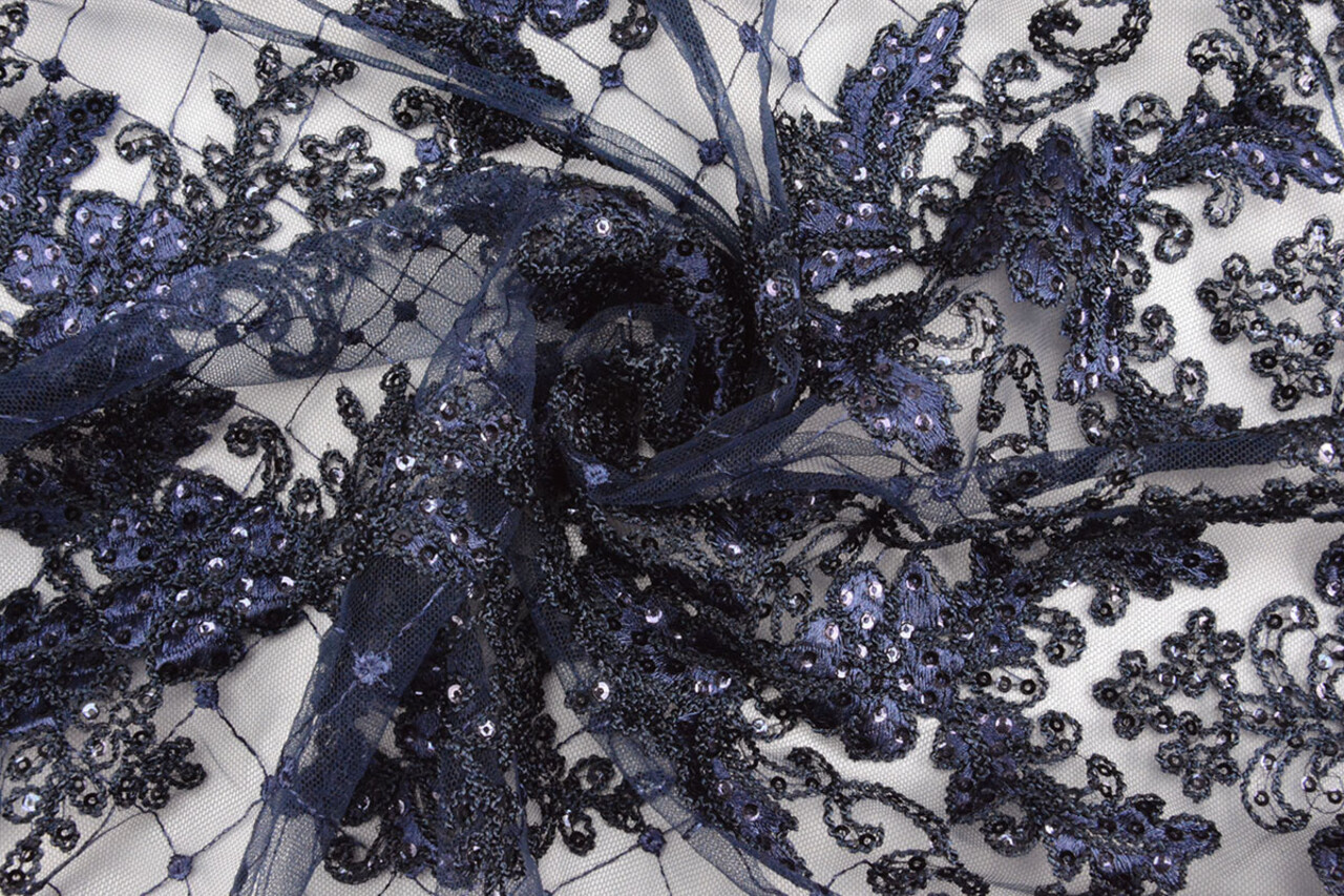 Mesh Embroidered  Sequins Quenya Navy Blue