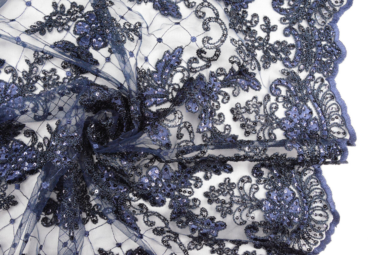 Mesh Embroidered  Sequins Quenya Navy Blue