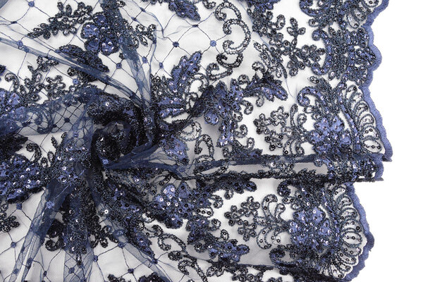 Mesh Embroidered  Sequins Quenya Navy Blue