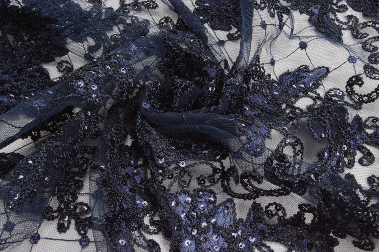 Mesh Embroidered  Sequins Quenya Navy Blue