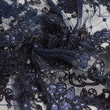 Mesh Geborduurd Pailletten Quenya Marine Blauw