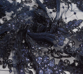 Mesh Geborduurd Pailletten Quenya Marine Blauw