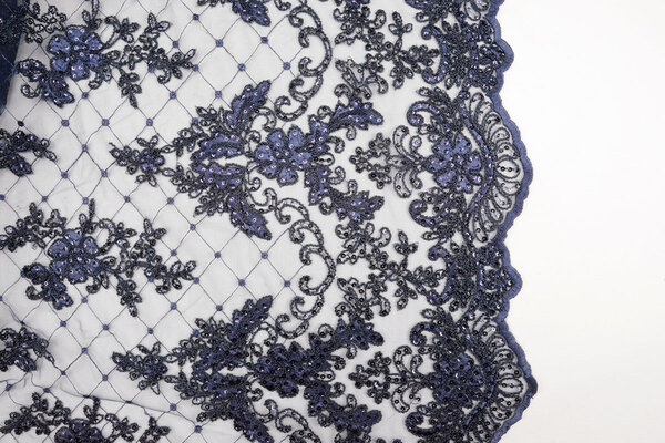 Mesh Embroidered  Sequins Quenya Navy Blue