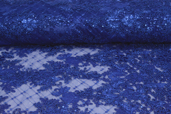 Mesh Embroidered  Sequins Quenya Royal Blue