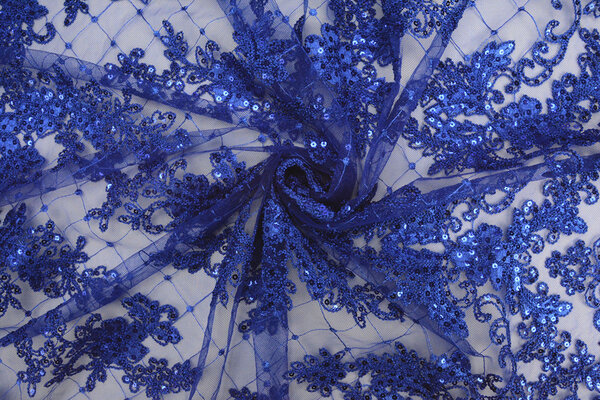 Mesh Embroidered  Sequins Quenya Royal Blue
