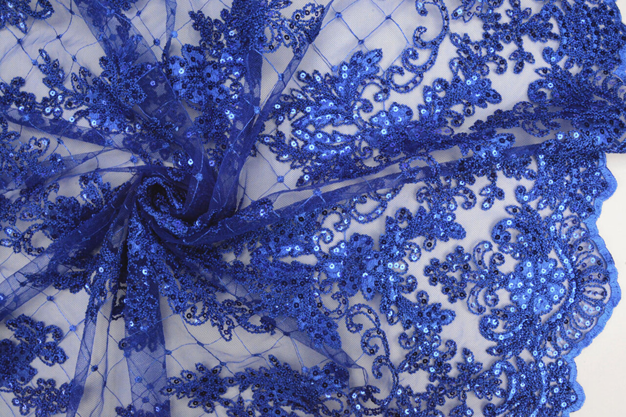 Mesh Geborduurd Pailletten Quenya Koningsblauw