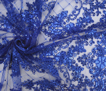 Mesh Embroidered  Sequins Quenya Royal Blue