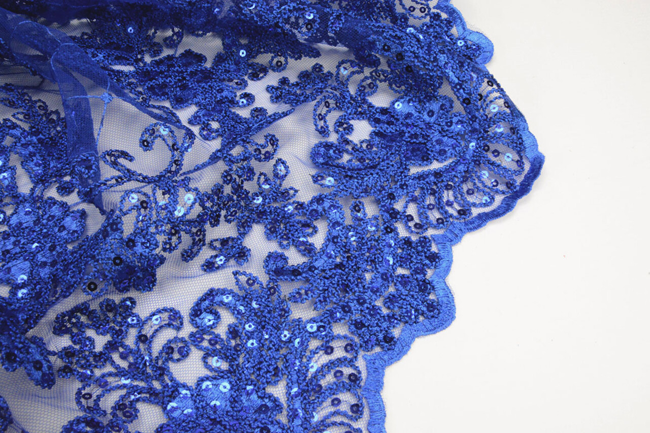 Mesh Embroidered  Sequins Quenya Royal Blue